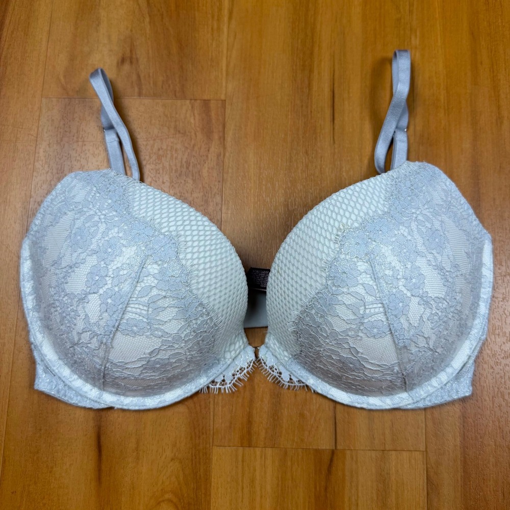Victoria's Secret Very Sexy Push-Up Bra 34DD Gray Lace Mesh Underwire